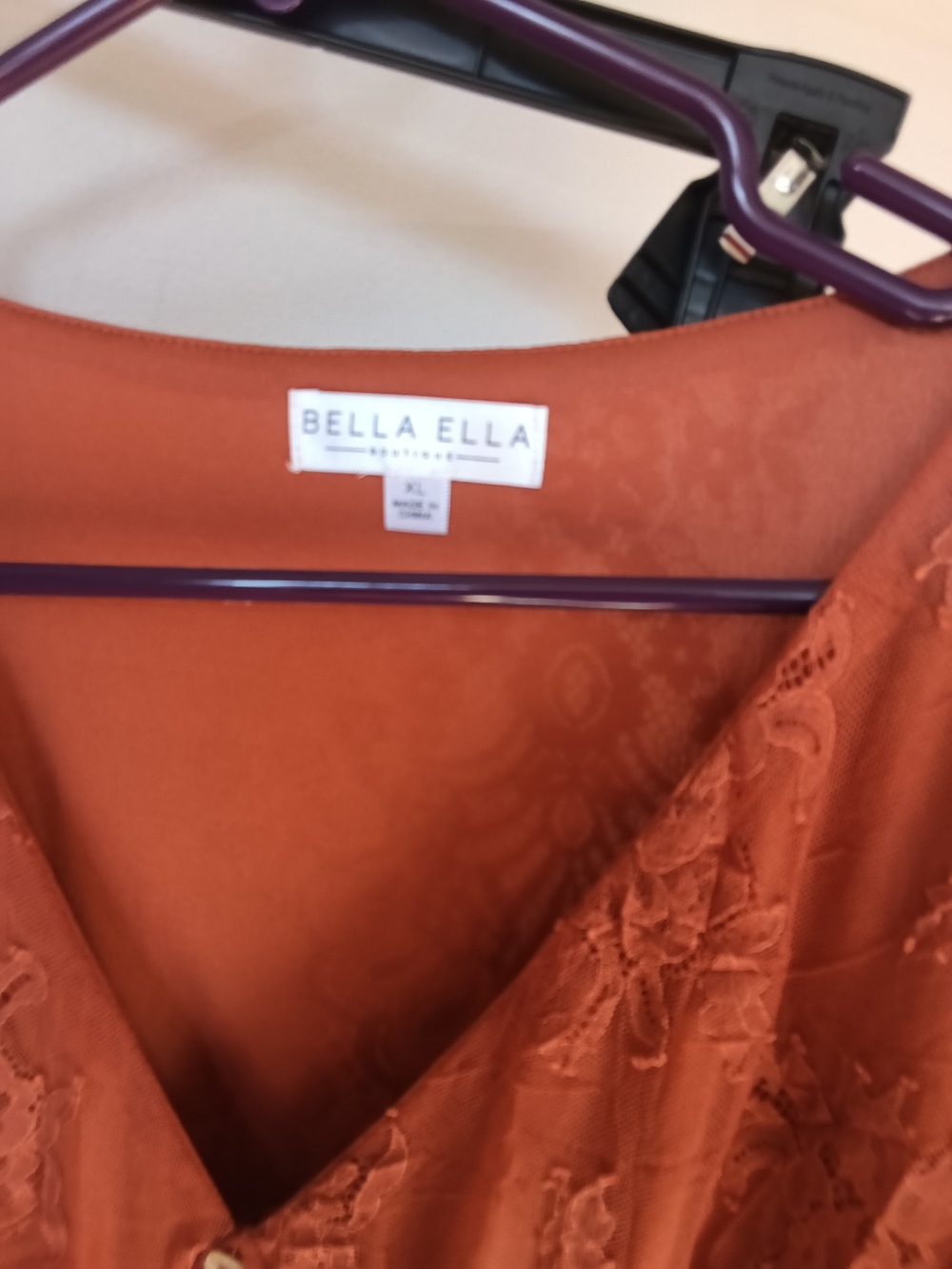 Bella Ella Rust Lace V-Neck Blouse